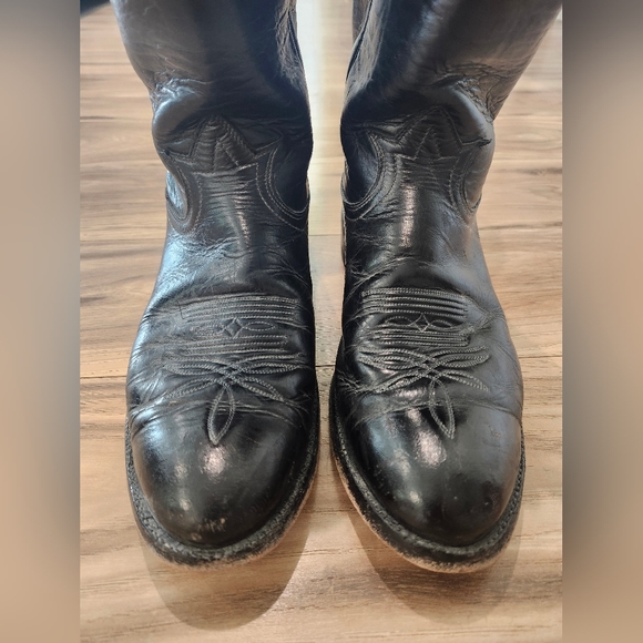 VINTAGE TONY LAMA BLACK COWBOY BOOTS LEATHER SIZE 10 1/2 10.5 B - Picture 5 of 9